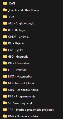 Inšpirácia štruktúry portfólia po vyučovacích predmetoch